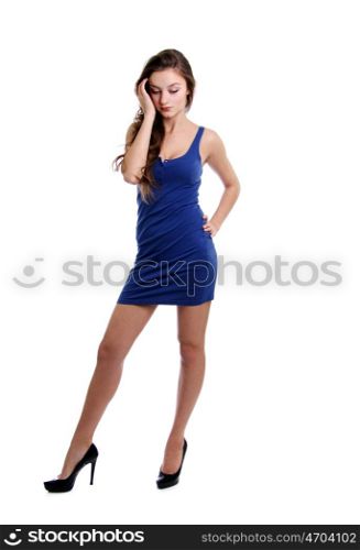 Full length of a beautiful young lady in blue dress