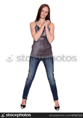 Full length of a beautiful young lady in blue jeans