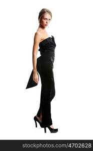 Full length of a beautiful young lady in long black dress