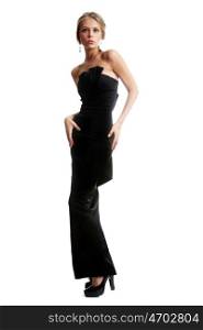 Full length of a beautiful young lady in long black dress