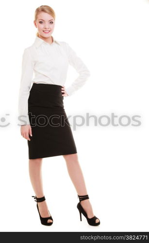 Full length of businesswoman. Elegant young woman blond girl isolated on white. Business. Studio shot.