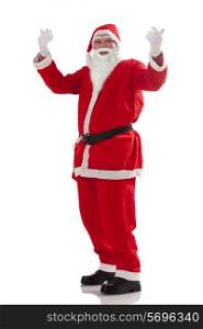 Full length of Santa Claus gesturing over white background