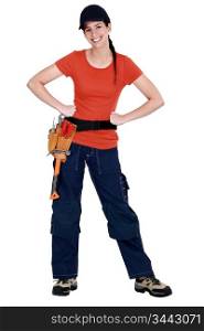 Full-length portrait of a smiling tradeswoman