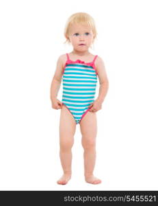 Full length portrait of baby in swimsuit
