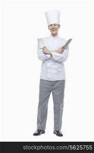 Full Length Portrait of Chef with Kitchen Knives