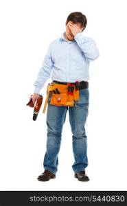 Full length portrait of concerned construction worker