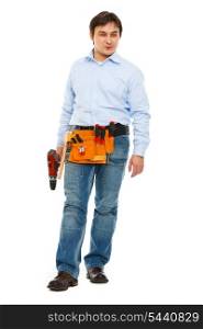 Full length portrait of construction worker looking on side