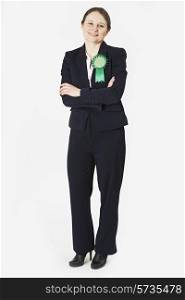 Full Length Portrait Of Female Politician Wearing Green Rosette