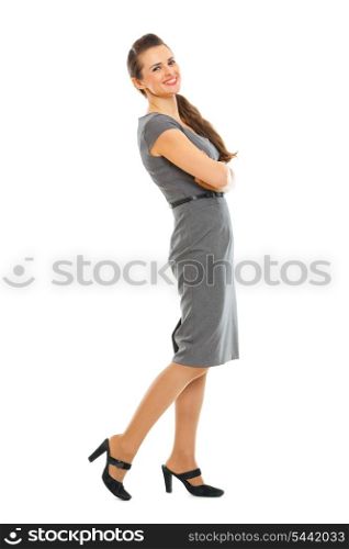 Full length portrait of happy female employee