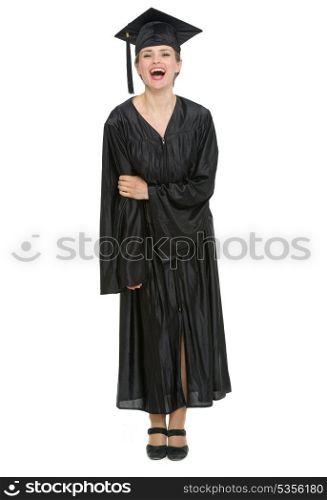 Full length portrait of happy graduation student woman. HQ photo. Not oversharpened. Not oversaturated. Full length portrait of happy graduation student woman isolated