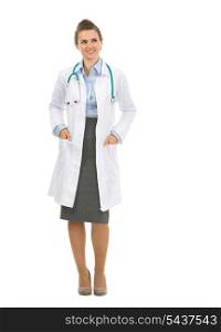 Full length portrait of happy medical doctor woman