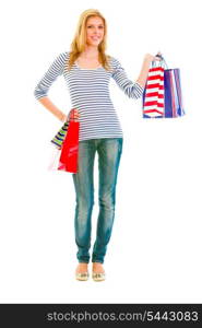 Full length portrait of happy teen girl with shopping bags&#xA;