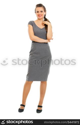 Full length portrait of smiling female employee