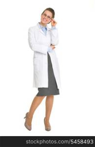 Full length portrait of smiling ophthalmologist doctor with glasses