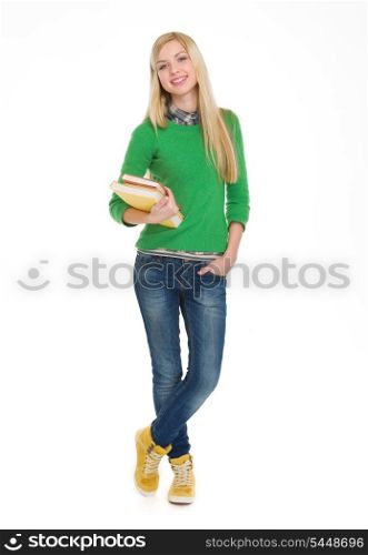 Full length portrait of student girl with books