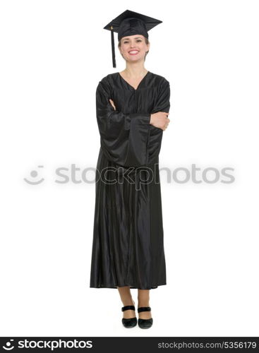 Full length portrait of woman in graduation cap and gown. HQ photo. Not oversharpened. Not oversaturated. Full length portrait of woman in graduation cap and gown isolated