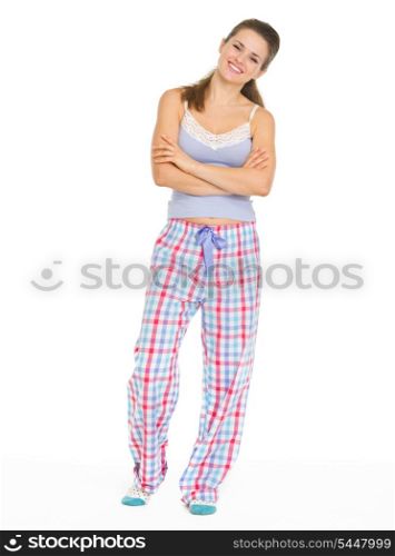 Full length portrait of young woman in pajamas