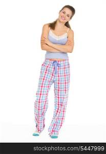 Full length portrait of young woman in pajamas