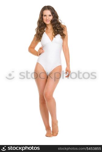 Full length portrait of young woman in swimsuit