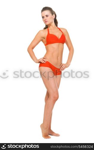 Full length portrait of young woman in swimsuit