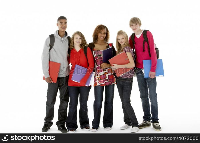 Full Length Studio Portrait Of Five Teenage Students