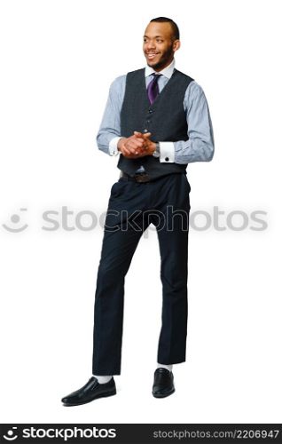 full length studio shot of a african-american businessman Isolated on white background.. full length studio shot of a african-american businessman Isolated on white background