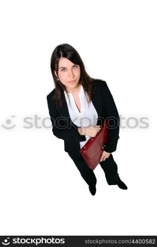 Full length studio shot of a woman with a briefcase