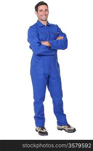Full length worker in a boiler suit