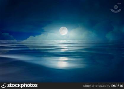 full moon in the sea at night