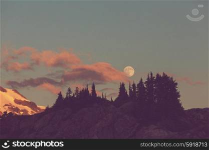 full moon light in mountains
