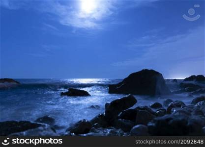 full moon sky sea water