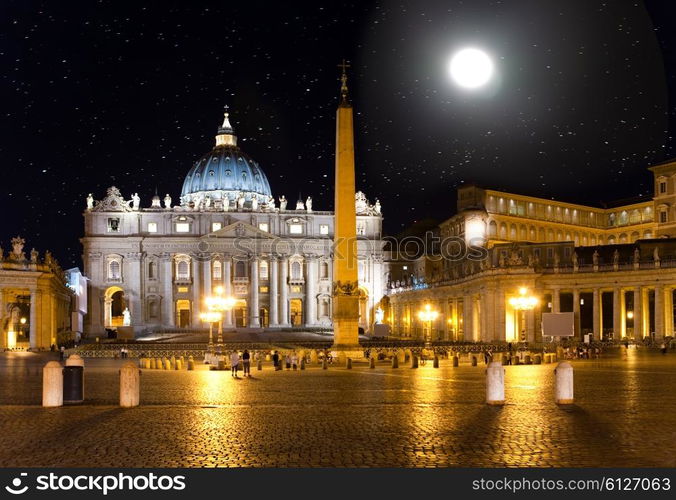 Full moon. The star sky over Saint Peter&rsquo;s Square. Italy. Rome. Vatican.