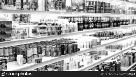 full of colors blurred in the supermarket like shopping background concept