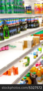 full of colors blurred in the supermarket like shopping background concept