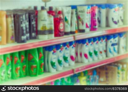 full of colors blurred in the supermarket like shopping background concept