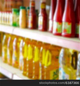 full of colors blurred in the supermarket like shopping background concept