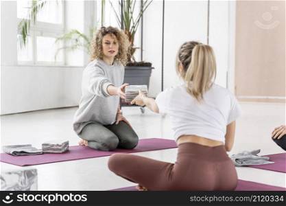 full shot women yoga class