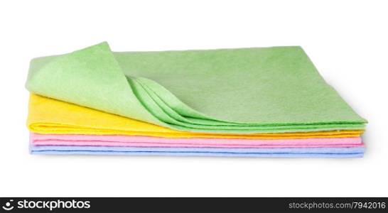 Full size multicolored cleaning cloths one folded isolated on white background