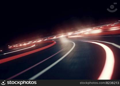 Full speed race track. Night way. Generate Ai. Full speed race track. Generate Ai