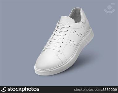 Full White Sneakers isolated on blue background with clipping path