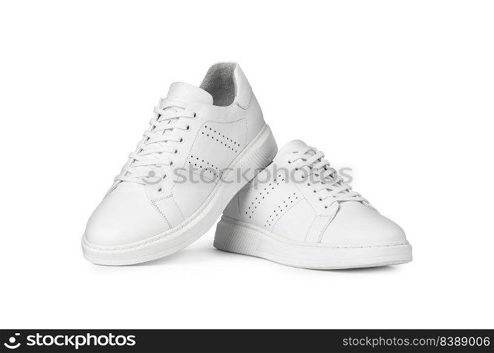 Full White Sneakers isolated on white background with clipping path