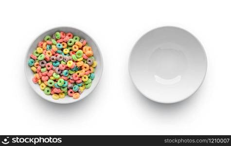 Full with cereal bowl and empty bowl isolated on white background