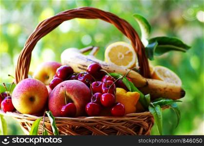 full wooden basket of fresh fruit