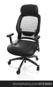 Fully adjustable ergonomic leather office chair isolated on white background.