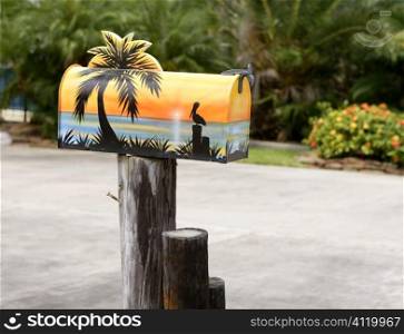 Fun artistic mail box with tropical sea paint