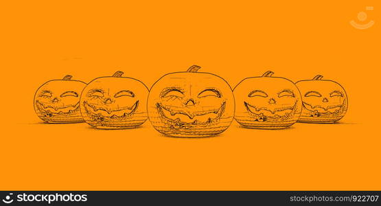 Fun Halloween Background with Spooky Smiling Pumpkins. Fun Halloween Background