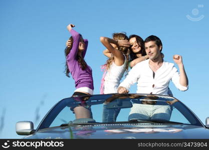 funey friends in dance car