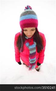 funey winter girl om snow background