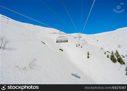 Funicular in ski resort at winter