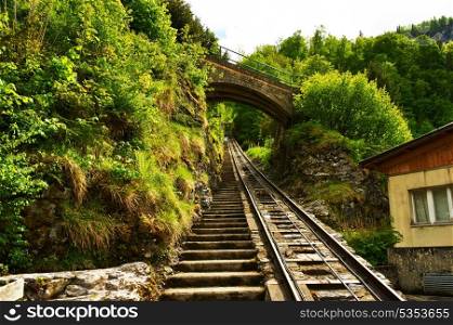 Funicular rail near Reichenbach in Switzerland